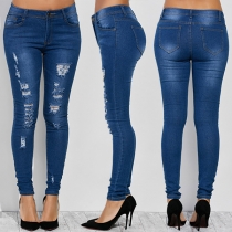 Fashion High Waist Ripped Skinny Jeans