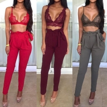 Fashion Ruffle High Waist Solid Color Casual Pants