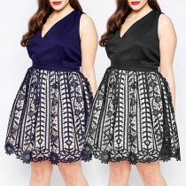 Elegant Style Sleeveless V-neck Lace Spliced Party Dress