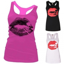 Fashion Lip Printed Round Neck Casual Tank Top