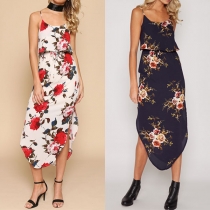 Bohemian Style Backless Slit Hem Printed Sling Dress