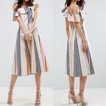 Sexy One-shoulder Ruffle High Waist Striped Dress