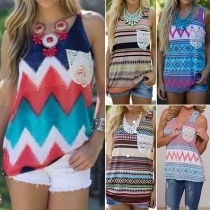 Fashion Lace Spliced Round Neck Printed Casual Tank Top
