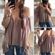 Sexy Off-shoulder V-neck Irregular Hem Solid Color Cami Top