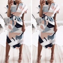 Sexy Short Sleeve V-neck Slim Fit Printed Dress