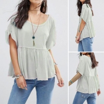 Fashion Solid Color Short Sleeve Round Neck Loose Top