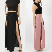 Sexy Solid Color High Waist Slit Hem Beach Skirt