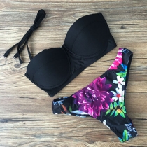Sexy Bandeau Bra + Low-waist Printed Briefs Bikini Set
