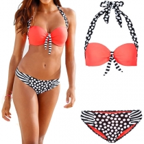 Sexy Dots Printed Lace-up Halter Bikini Set