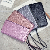 Fashion Sequin Long Wallet Clutch with Hand Strap