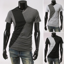 Fashion Contrast Color Short Sleeve V-neck Men's T-shirt