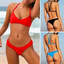 Sexy Backless Solid Color Bikini Set