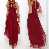Elegant Solid Color Sleeveless High Waist Irregular Hem Chiffon Party Dress