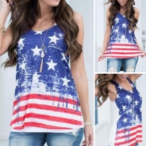Fashion American Flag Printed Sleeveless Round Neck T-shirt  