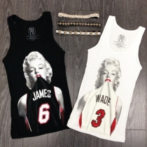 Fashion Girl Printed Pattern Round Neck Slim Fit Tank Top 