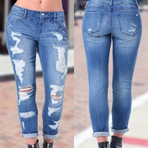Fashion Mid-waist Ripped Skinny Jeans