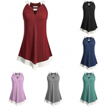 Fashion Contrast Color Sleeveless Round Neck Irregular Hem Dress