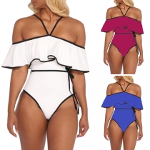 Sexy Off-shoulder Ruffle One-piece Swimsuit