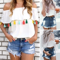 Fashion High Waist Ripped Denim Shorts