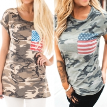 Fashion Camouflage Printed Short Sleeve Round Neck T-shirt