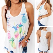 Fashion Pineapple Printed Round Neck Casual Tank Top