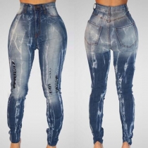 Fashion High Waist Bleached Ripped Skinny Jeans