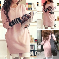Fashion Solid Color Long Sleeve Round Neck Slit Hem Casual Sweatshirt