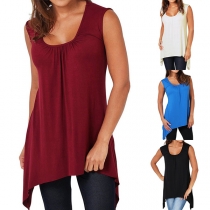 Fashion Solid Color Sleeveless Round Neck Irregular Hem Top