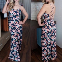 Sexy Backless High Waist Printed Sling Jumpsuit
