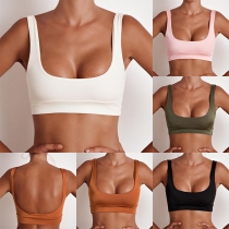 Sexy Backless U-neck Solid Color Bikini Top