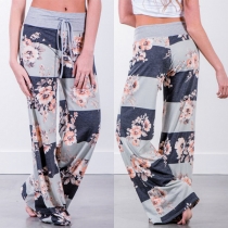 Fashion Drawstring High Waist Printed Casual Pants