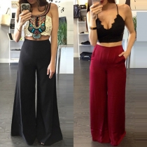 Fashion Solid Color High Waist Wide-leg Pants