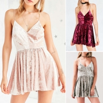 Sexy Backless V-neck Solid Color Sling Dress