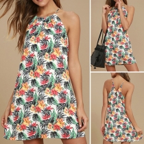 Sexy Backless Sling Printed Dress