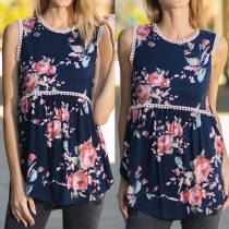 Fashion Sleeveless Round Neck Printed Top