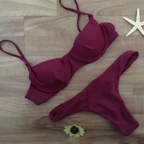 Sexy Solid Color Backless Underwire Bikini Set