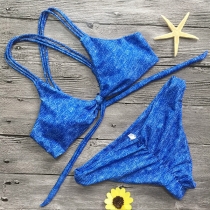 Sexy Crossover Backless Solid Color Bikini Set