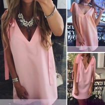 Sweet Style Sleeveless V-neck Solid Color Dress