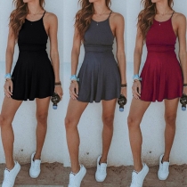 Fashion Solid Color High Waist Sling Mini Dress(Very short)