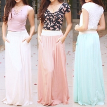 Fashion Solid Color High Waist Maxi Skirt