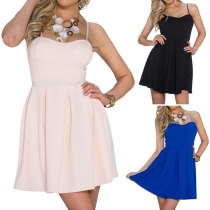 Sexy Backless High Waist Solid Color Sling Dress