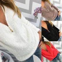 Fashion Solid Color Long Sleeve V-neck Knit Sweater