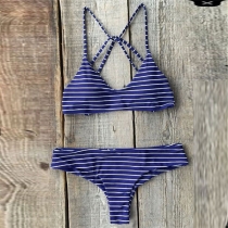 Sexy Backless Striped Bikini Set