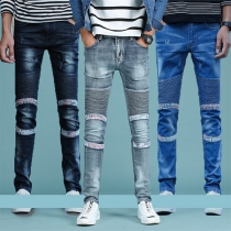 Fashion High Waist Pleated Ripped Jeans for Men