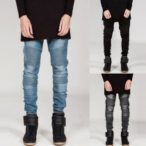 Fashion High Waist Pleated Ripped Jeans for Men
