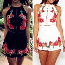 Sexy Off-shoulder High Waist Embroidered Cami Romper