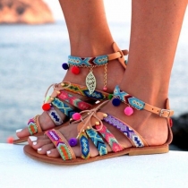 Ethnic Style Colorful Printed Flat Heel Open Toe Sandals