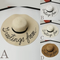 Fashion Letter Printed Wide Brim Straw Hat Sun Hat
