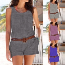 Fashion Solid Color Sleeveless Round Neck Solid Color Romper