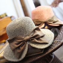Sweet Style Bowknot Wide Brim Straw Hat Sun Hat